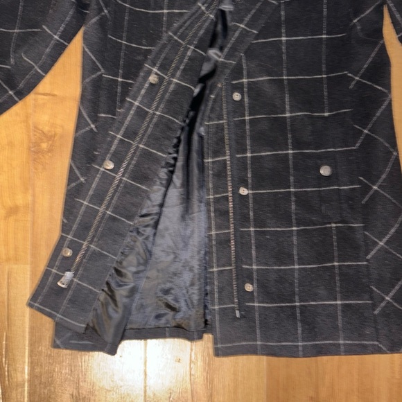 LUCKY BRAND Zip Front Check Wool Blend Coat-Black/Gray-SZ MED - Picture 3 of 4